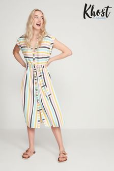 Khost Clothing Cream Rainbow Stripe Midi Dress