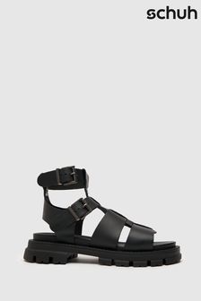 Schuh Trace Black Leather Chunky Sandals