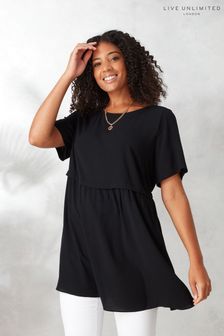 Live Unlimited Curve Black Smock Style Short Sleeve Woven Top