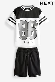 Black/White Sporty Mesh T-Shirt and Shorts Set (3-16yrs) (C67795) | £15 - £23