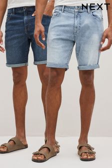 Mid Blue/Bleach 2 Pack Straight Stretch Denim Shorts (C68004) | £40