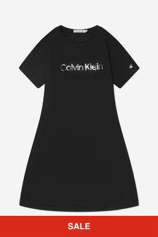 Calvin Klein Jeans Girls Cotton Logo T-Shirt Dress in Black