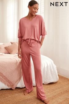 Pink Ribbed Long Sleeve Pyjamas (C68788) | £36
