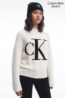 Calvin Klein Jeans Cream Mock Neck Jumper (C69019) | £120