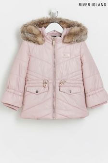 River Island Pink AVA Cinched Puffer Jacket (C69088) | £40