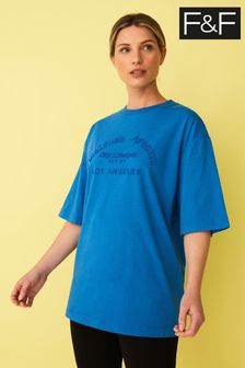 F&F Oversized Blue Embroidered T-Shirt