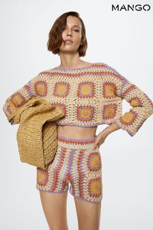 Mango Purple Cotton Crochet Sweater