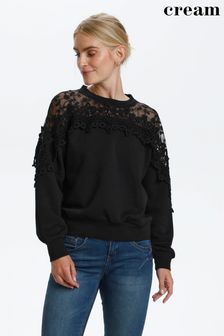 Cream Kalanie Black Long Sleeve Lace Sweatshirt