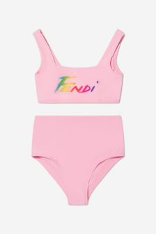 Fendi Kids Girls Lycra Logo Bikini in Pink