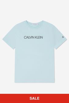 Calvin Klein Jeans Boys Organic Cotton Logo T-Shirt in Blue