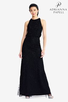 Adrianna Papell Black Beaded Halter Gown