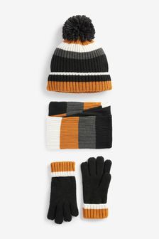 Ochre Yellow Stripe Hat, Gloves And Scarf Set (3-16yrs) (C70344) | £17 - £20