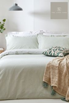 The Linen Yard Green Hebden Striped Duvet Cover and Pillowcase Set