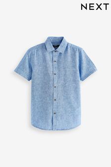 Blue Short Sleeve Linen Blend Shirt (3-16yrs) (C71253) | £11 - £16