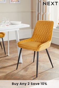 Set of 2 Soft Velvet Ochre Yellow Hamilton Non Arm Dining Chairs (C71947) | £280