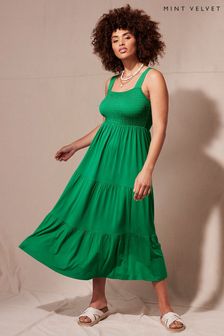 Mint Velvet Green Jersey Tiered Midi Dress