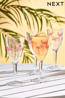 Pink Flamingo Plastic Picnicware Set of 4 Wine Glasses (C72676) | £18
