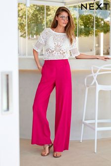 Pink Linen Blend Wide Leg Trousers (C73191) | £22