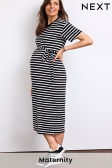 Black and White Stripe Maternity Short Sleeve Jersey Midi Dress (C73268) | £26