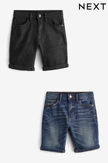 Blue/Black Regular Fit 2 Pack Denim Shorts (3-16yrs) (C73522) | £18 - £28