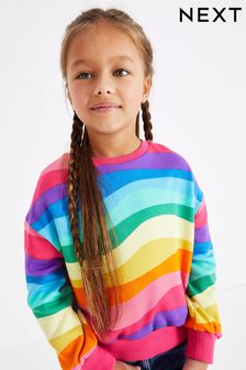 Pink Rainbow Stripe Crew Sweatshirt Top (3-16yrs) (C74629) | £14 - £19