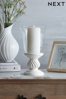 White Pleat Hurricanes Candle Holders