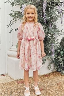 Cream/Pink Floral Chiffon Corsage Dress (3-16yrs) (C76329) | £22 - £28