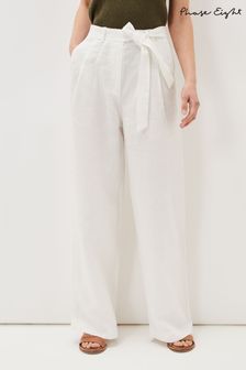 BNWT NEXT new Ladies white summer relaxed leg linen blend trousers  12 14 R L 