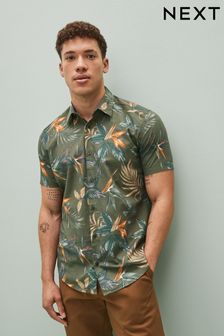 Dark Green Hawaiian Printed Short Sleeve Shirt (C77792) | £30