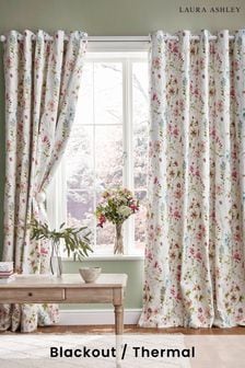 Crimson Red Wild Meadow Blackout Blackout/Thermal Lined  Eyelet Curtains