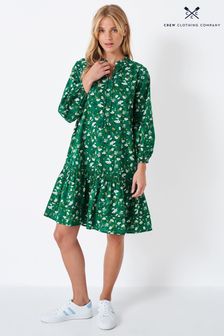 Crew Clothing Company Green Floral Print Cotton Flared Dress (C78548) | £69