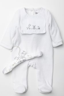 Rock A Bye Baby Boutique White Toy-Detail Velour Sleepsuit (C78671) | £18