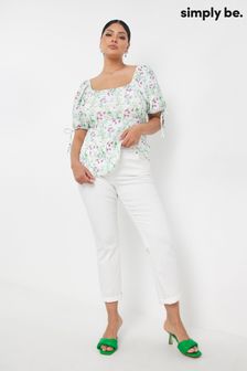 Simply Be Ditsy White Shirred Floral Frill Strap Cami Top