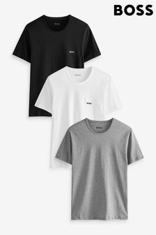 BOSS Black/White/Grey Cotton Logo T-Shirts 3 Pack (C79673) | £45