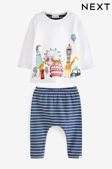 Navy Blue/White London Baby T-Shirt And Leggings 2 Piece Set (C80976) | £10 - £12