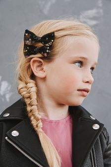 Black 2 Pack Tulle Bow Hair Clips (C82055) | £6