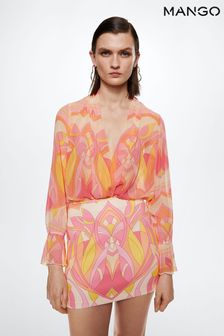 Mango Pink Flowy Printed Blouse (C82181) | £36