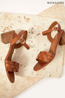 Monsoon Brown Woven Leather Block Heels