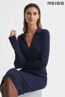 Reiss Navy Elaina Petite Rib-Knitted Midi Dress (C83298) | £168