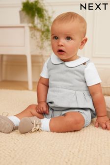 Grey 3 Piece Baby Smart Check Romper, Bodysuit And Socks Set (0mths-2yrs) (C83875) | £24 - £26