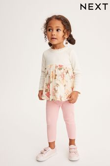 Pink/Cream Floral Long Sleeve Blouse And Ribbed Leggings Set (3mths-7yrs) (C84644) | £17 - £21