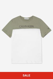 Calvin Klein Jeans Boys Organic Cotton Colourblock T-Shirt in Green