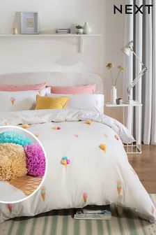 White Pom Ice Cream Duvet Cover and Pillowcase Set (C85473) | £25 - £55