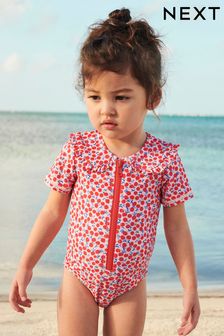 Red/White Collared Short Sleeve Swimsuit (3mths-7yrs) (C85914) | £16 - £18
