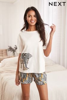 Black/Cream Elephant Cotton Pyjamas Short Set (C86627) | £22