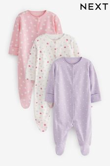 Pink/Lilac Purple Stars Baby Sleepsuits 3 Pack (0-3yrs) (C86743) | £18 - £22