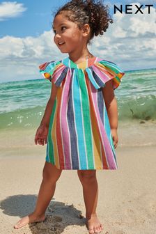 Rainbow Stripe Cotton Ruffle Dress (3mths-8yrs) (C87446) | £12 - £15