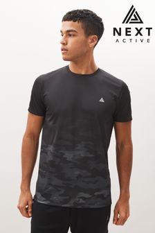 Black Camo Ombre Active Gym And Training Printed T-Shirt (C88077) | £18