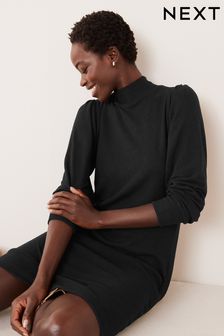 Black Super Soft Lightweight Long Sleeve Jumper Dress (C88301) | £32