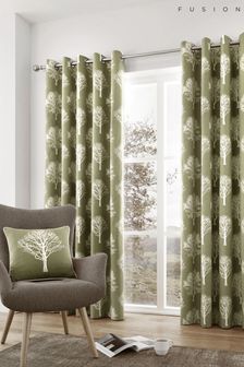 Fusion Green Woodland Eyelet Curtains